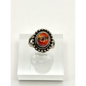 Pink Spiny Oyster Turquoise Sterling Silver Double Band Ring Size 7